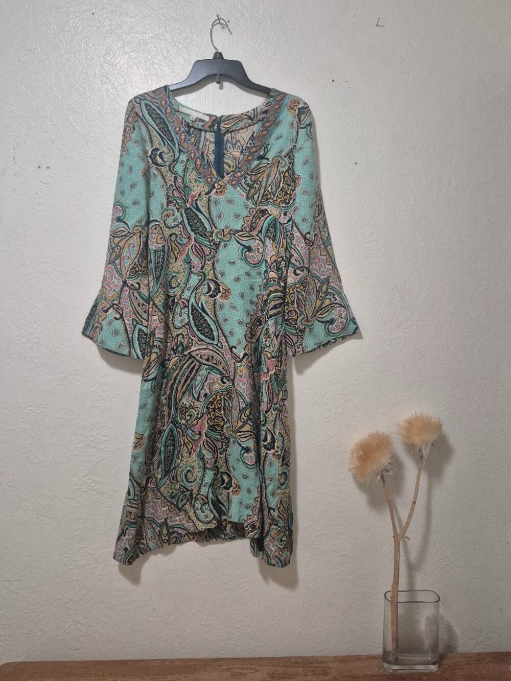 Erica Tanov Silk Wool Paisely Dress Size 1 Boho Lux 70s Hippy Elegance